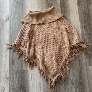 Jaclyn Smith Tan Knit Poncho with Fringe